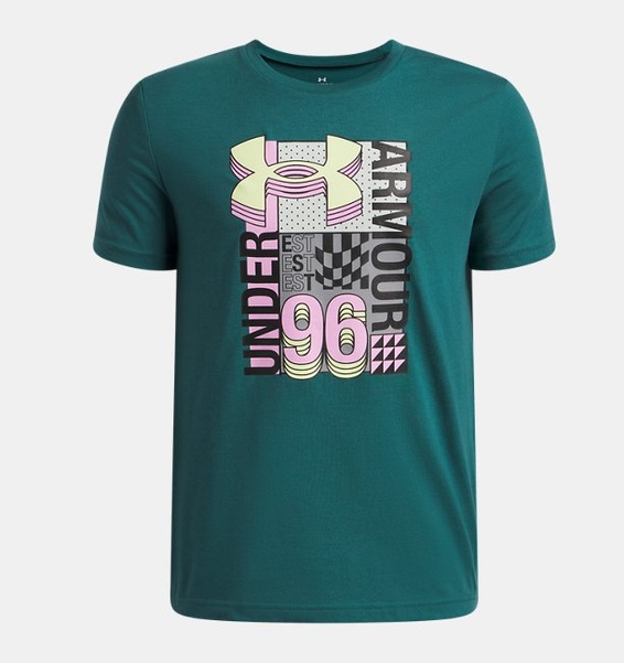 Yeşil Erkek Çocuk UA Logo Wordmark Kolaj Kısa Kollu T-Shirt