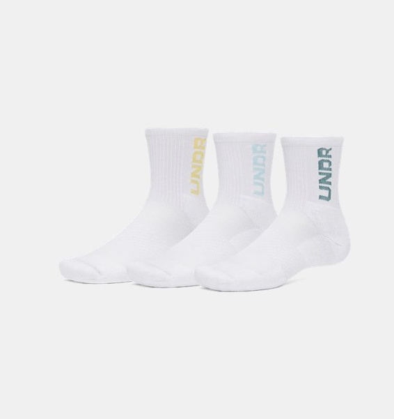 Beyaz Unisex UA 3-Maker 3’lü Paket Mid-Crew Çorap