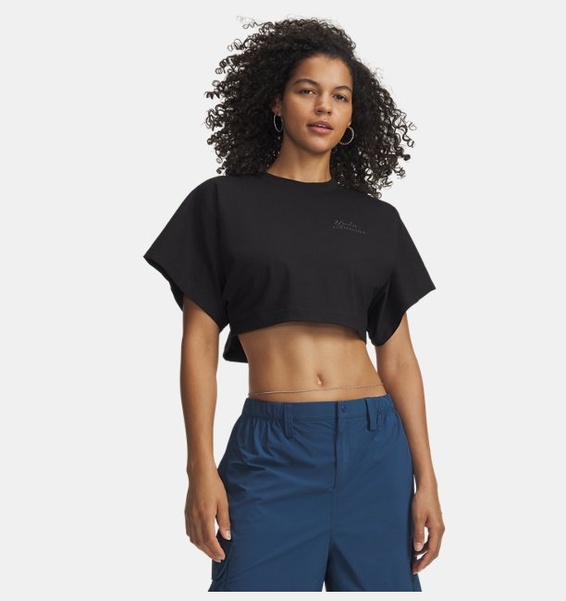Siyah Kadın UA Cropped Script Kısa Kollu T-Shirt