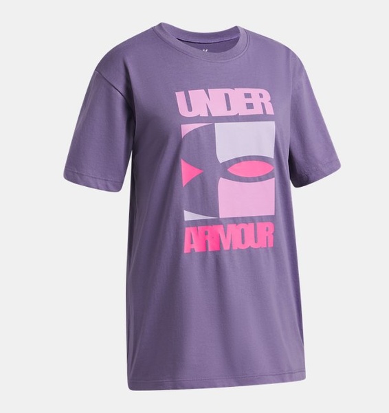 Mor Kız Çocuk UA Block Logo Oversize Kısa Kollu T-Shirt