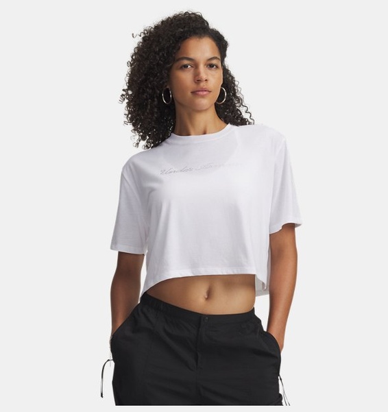 Beyaz Kadın UA Wordmark Crop Kısa Kollu T-Shirt