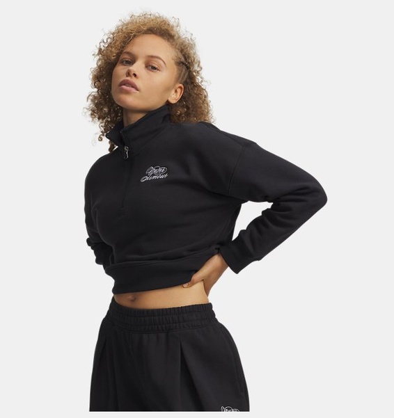 Siyah Kadın UA Rival Fleece Script Yarım Fermuarlı Sweatshirt