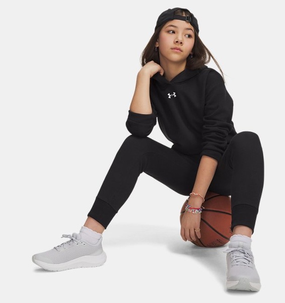 Siyah Çocuk UA Rival Fleece Kapüşonlu Üst