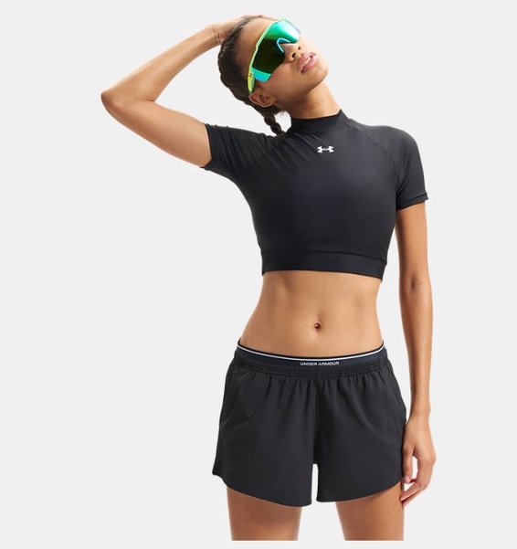 Siyah Kadın UA HeatGear Crop Mock Kısa Kollu T-Shirt