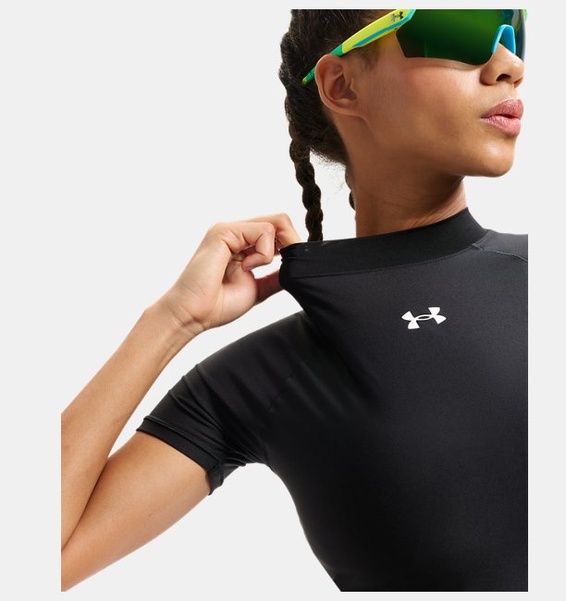 Siyah Kadın UA HeatGear Crop Mock Kısa Kollu T-Shirt