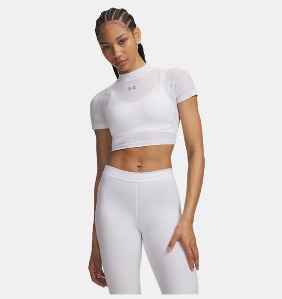 Beyaz Kadın UA HeatGear Elite Crop Mock Kısa Kollu T-Shirt
