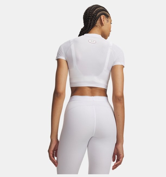 Beyaz Kadın UA HeatGear Elite Crop Mock Kısa Kollu T-Shirt