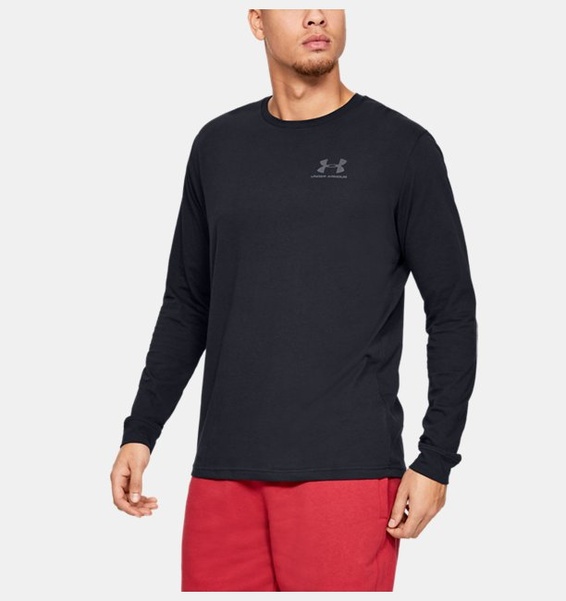 Siyah Erkek UA Sportstyle Left Chest Uzun Kollu T-shirt