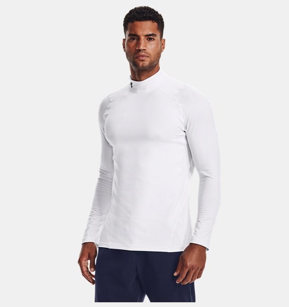 Beyaz Erkek UA ColdGear Armour Fitted Mock Uzun Kollu T-shirt