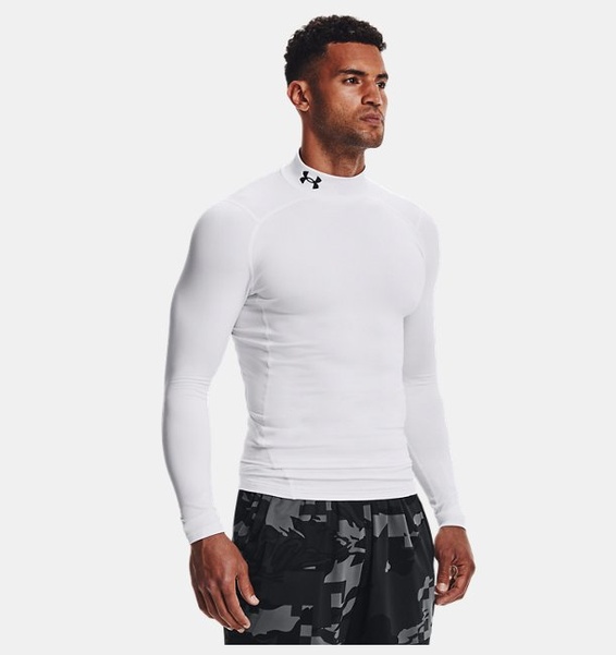 Beyaz Erkek UA ColdGear Armour Compression Mock Uzun Kollu T-shirt