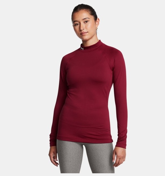 Bordo Kadın UA ColdGear Authentics Mock Uzun Kollu T-shirt