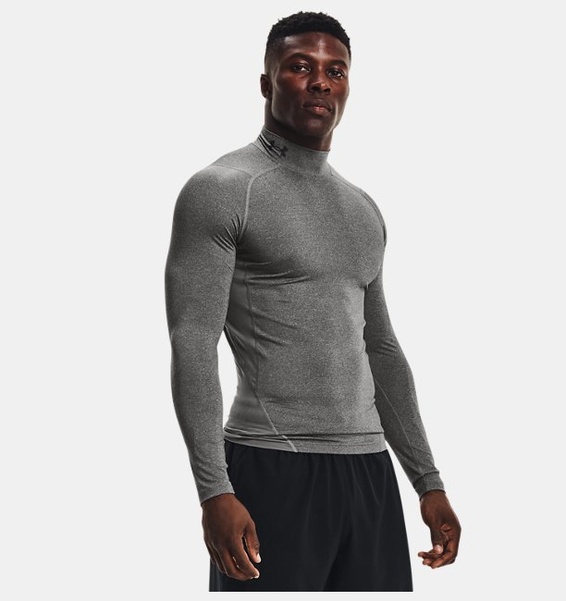 Gri Erkek UA HeatGear Armour Compression Mock Uzun Kollu T-shirt