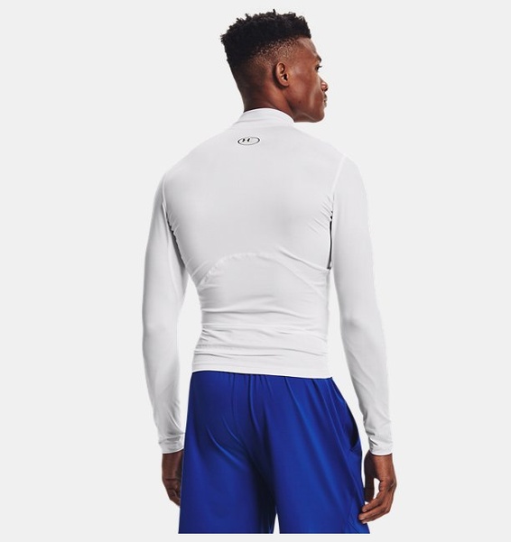 Beyaz Erkek UA HeatGear Armour Compression Mock Uzun Kollu T-shirt