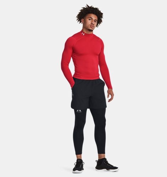 Kırmızı Erkek UA ColdGear Armour Compression Mock Uzun Kollu T-shirt