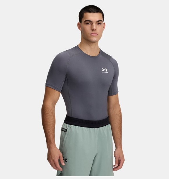 Gri Erkek UA HeatGear Armour Compression Kısa Kollu T-shirt