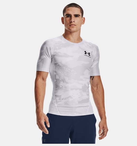 Beyaz Erkek UA Serin Tutan Compression Baskılı Kısa Kollu T-shirt