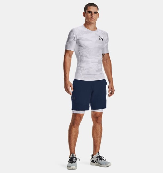 Beyaz Erkek UA Serin Tutan Compression Baskılı Kısa Kollu T-shirt