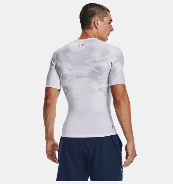Beyaz Erkek UA Serin Tutan Compression Baskılı Kısa Kollu T-shirt