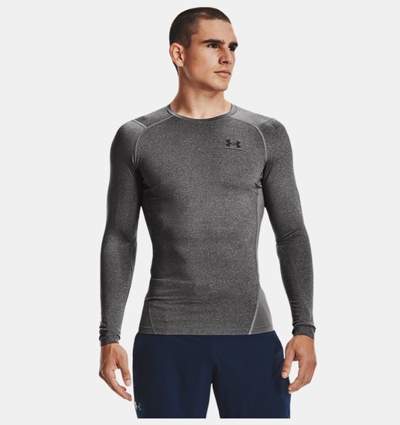 Gri Erkek UA HeatGear Armour Compression Uzun Kollu T-shirt