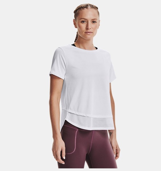 Beyaz Kadın UA Tech™ Pencereli Kısa Kollu T-shirt