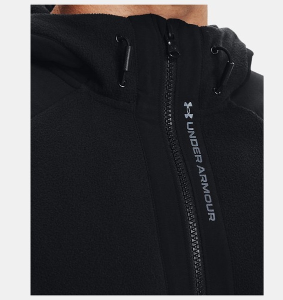 Siyah Erkek UA RUSH™ Fleece Tam Boy Fermuarlı Kapüşonlu Üst