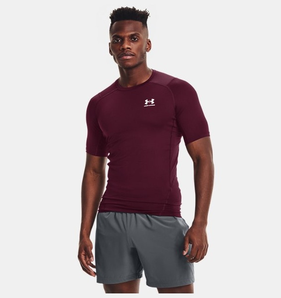 Bordo Erkek UA HeatGear Armour Compression Kısa Kollu T-shirt
