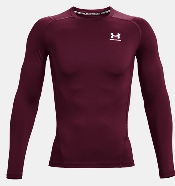 Bordo Erkek UA HeatGear Armour Compression Uzun Kollu T-shirt