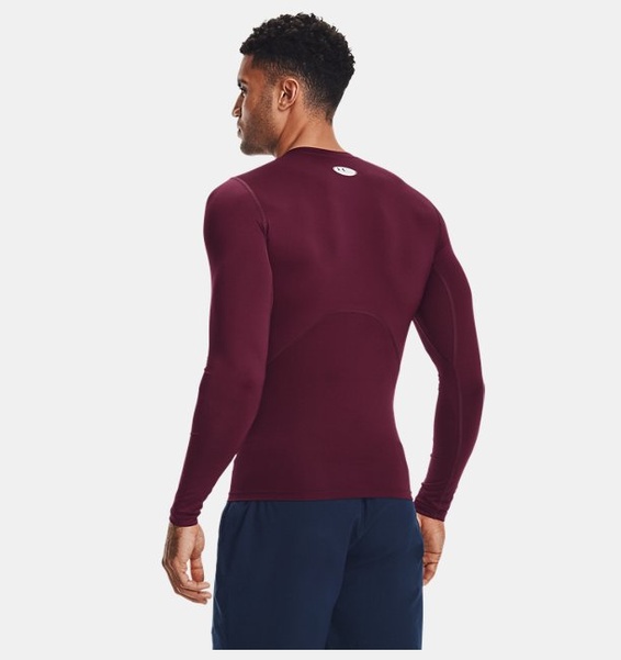 Bordo Erkek UA HeatGear Armour Compression Uzun Kollu T-shirt