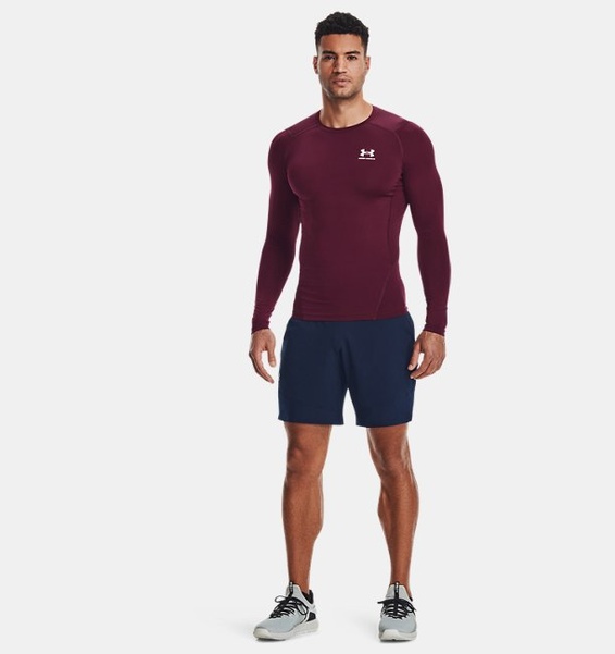 Bordo Erkek UA HeatGear Armour Compression Uzun Kollu T-shirt