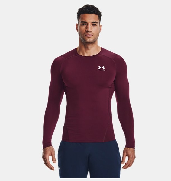 Bordo Erkek UA HeatGear Armour Compression Uzun Kollu T-shirt