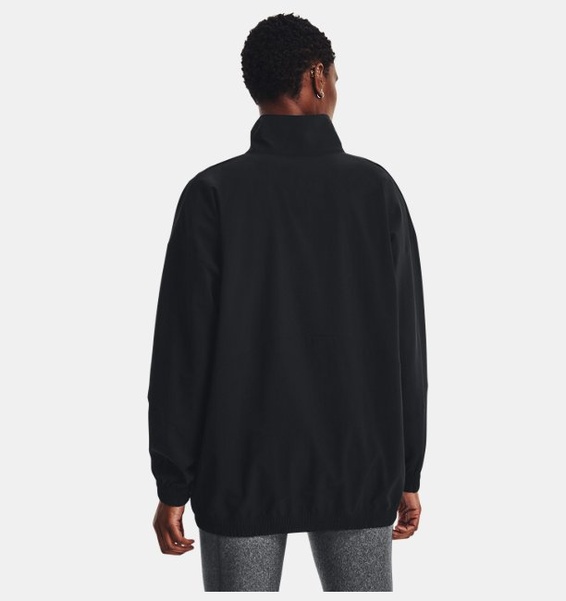 Siyah Kadın UA Dokuma Oversized Tam Boy Fermuarlı Mont