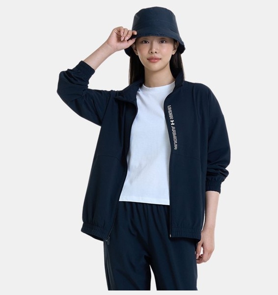 Siyah Kadın UA Dokuma Oversized Tam Boy Fermuarlı Mont