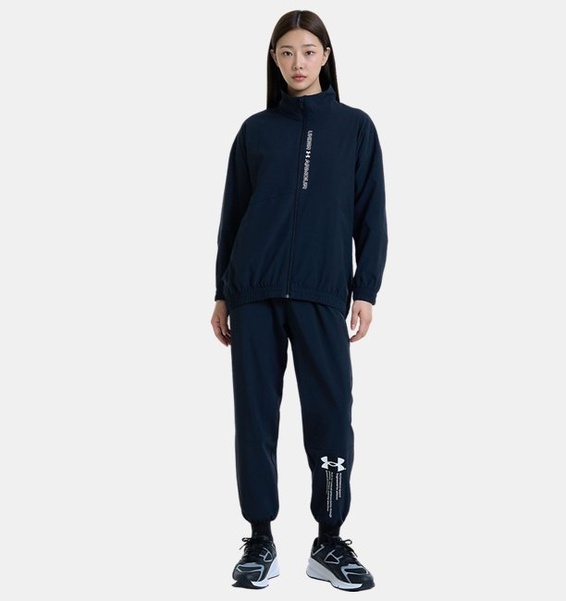 Siyah Kadın UA Dokuma Oversized Tam Boy Fermuarlı Mont