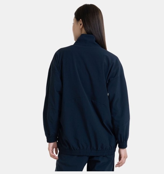 Siyah Kadın UA Dokuma Oversized Tam Boy Fermuarlı Mont