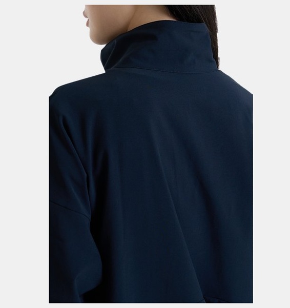 Siyah Kadın UA Dokuma Oversized Tam Boy Fermuarlı Mont