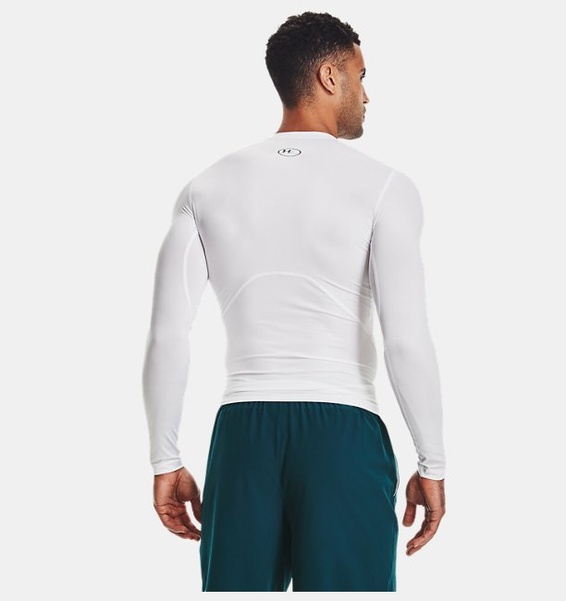 Beyaz Erkek UA HeatGear Armour Compression Uzun Kollu T-shirt