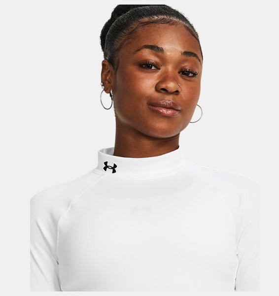 Beyaz Kadın UA ColdGear Authentics Mock Uzun Kollu T-shirt