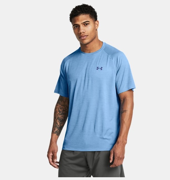 Mavi Erkek UA Tech Textured Kısa Kollu T-shirt