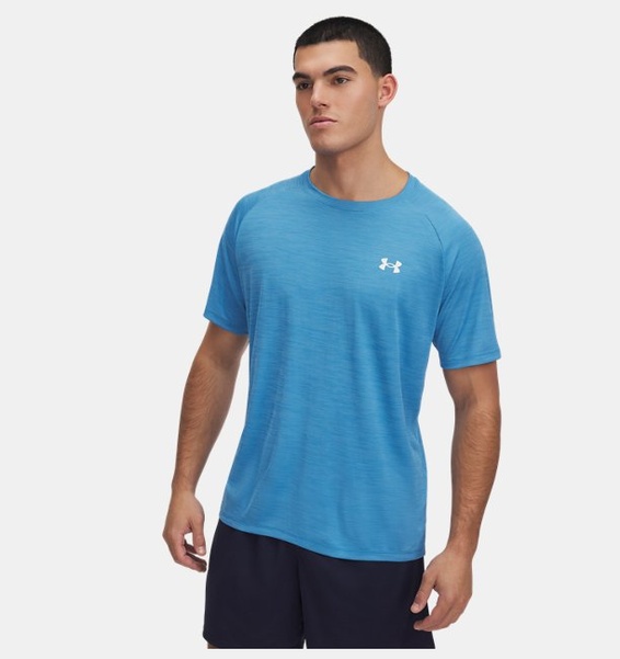 Mavi Erkek UA Tech Textured Kısa Kollu T-shirt