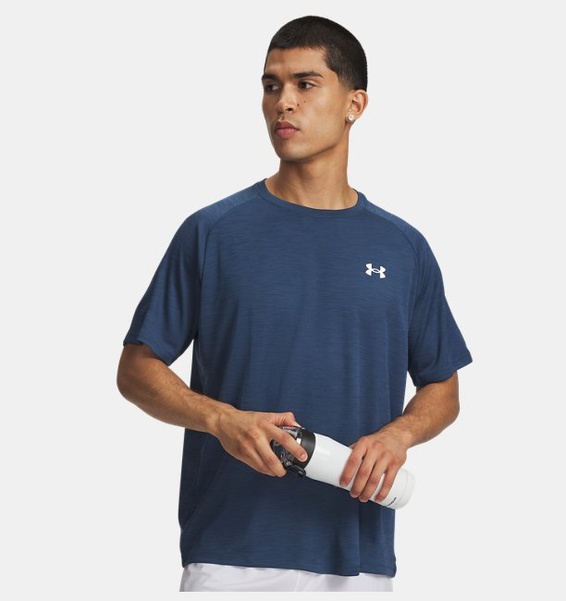 Mavi Erkek UA Tech Textured Kısa Kollu T-shirt