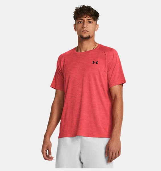 Kırmızı Erkek UA Tech Textured Kısa Kollu T-shirt