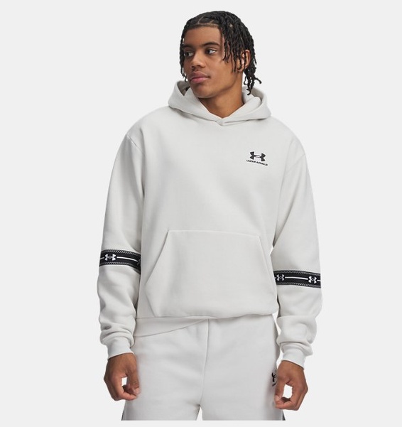 Beyaz Erkek UA Icon Fleece Taped Hoodie Sweatshirt