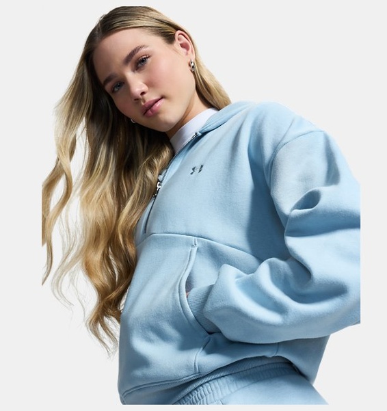 Gri Kadın UA Icon Fleece Yarım Fermuarlı Kapüşonlu Sweatshirt