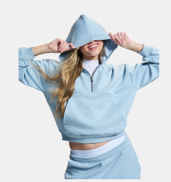 Gri Kadın UA Icon Fleece Yarım Fermuarlı Kapüşonlu Sweatshirt