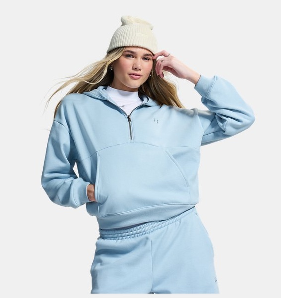 Gri Kadın UA Icon Fleece Yarım Fermuarlı Kapüşonlu Sweatshirt