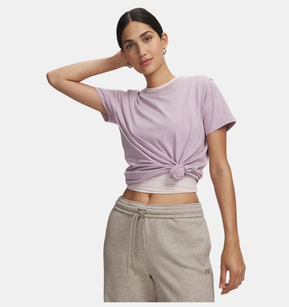 Pembe Kadın UA Rival Cotton Wash Kısa Kollu T-shirt