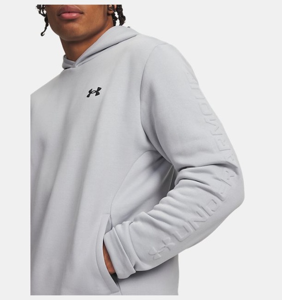 Gri Erkek UA Armour Fleece Emboss Hoodie Sweatshirt