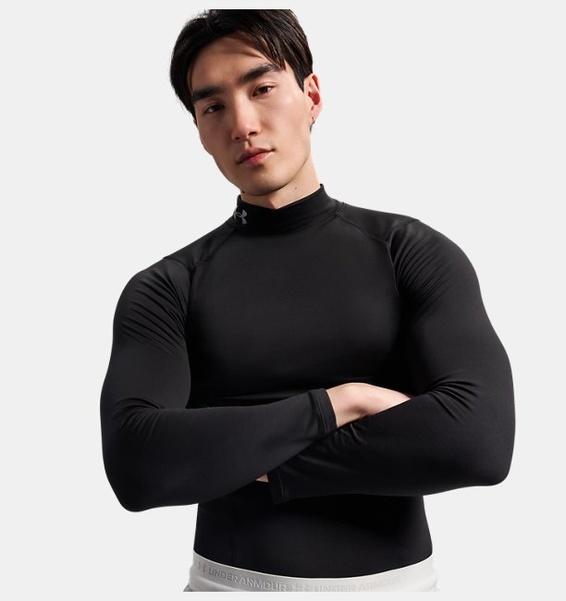 Siyah Erkek UA Coldgear Elite Compression Mock Uzun Kollu T-Shirt