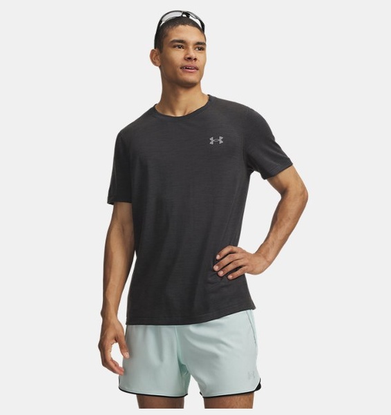 Siyah Erkek UA Wool Run Kısa Kollu T-shirt