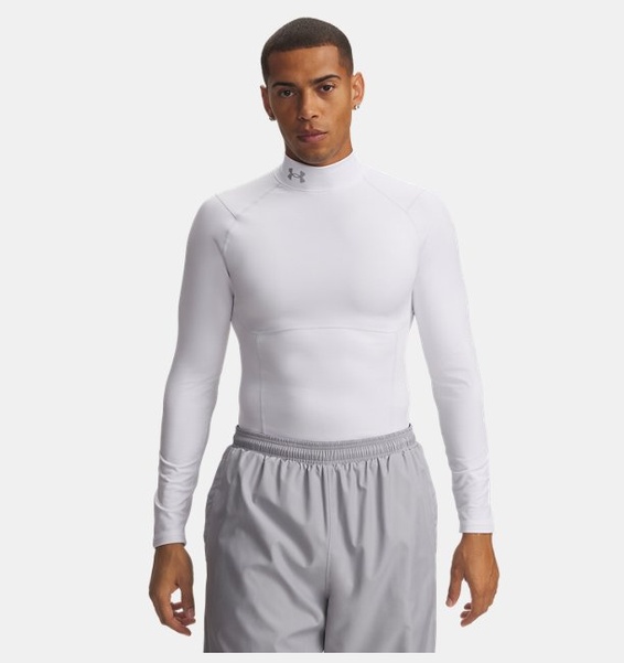 Beyaz Erkek UA Coldgear Elite Compression Mock Uzun Kollu T-Shirt